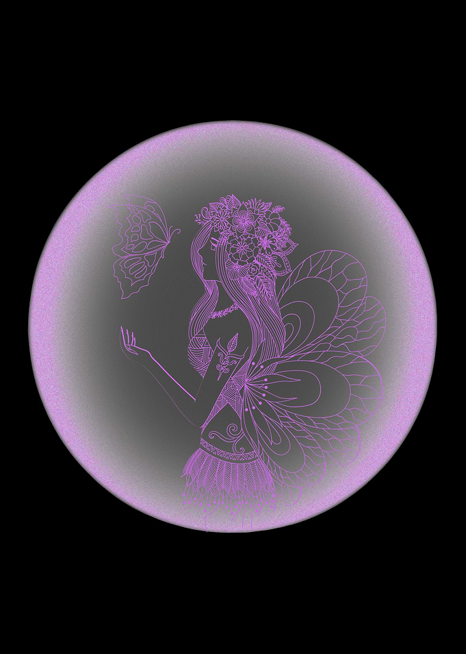 Fairy and Butterfly in Purple Outline
