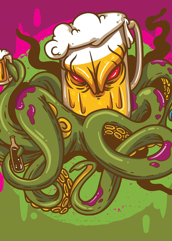 Beer Mug Octopus Cartoon Illustration