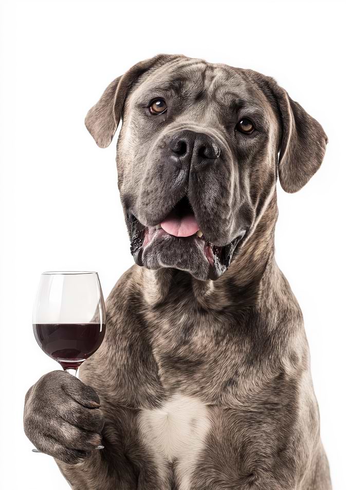 Cane Corso Dog with Wine Glass Portrait