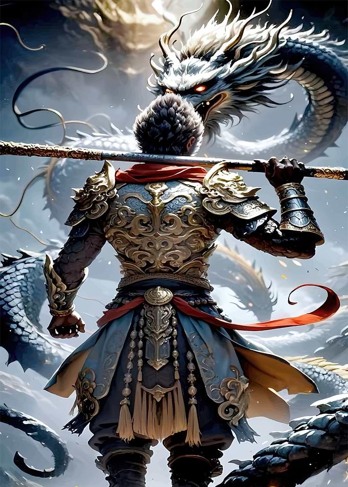 Monkey King and Dragon Illustration