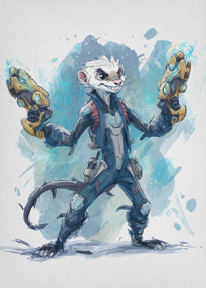 Sci-Fi Weasel Warrior with Guns
