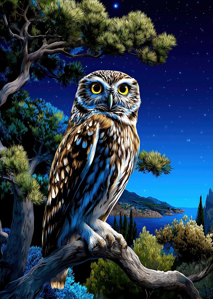 Owl Perched at Night