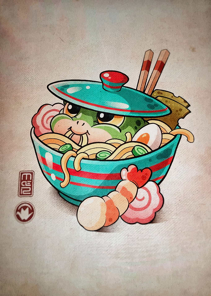 Frog in Ramen Bowl Illustration