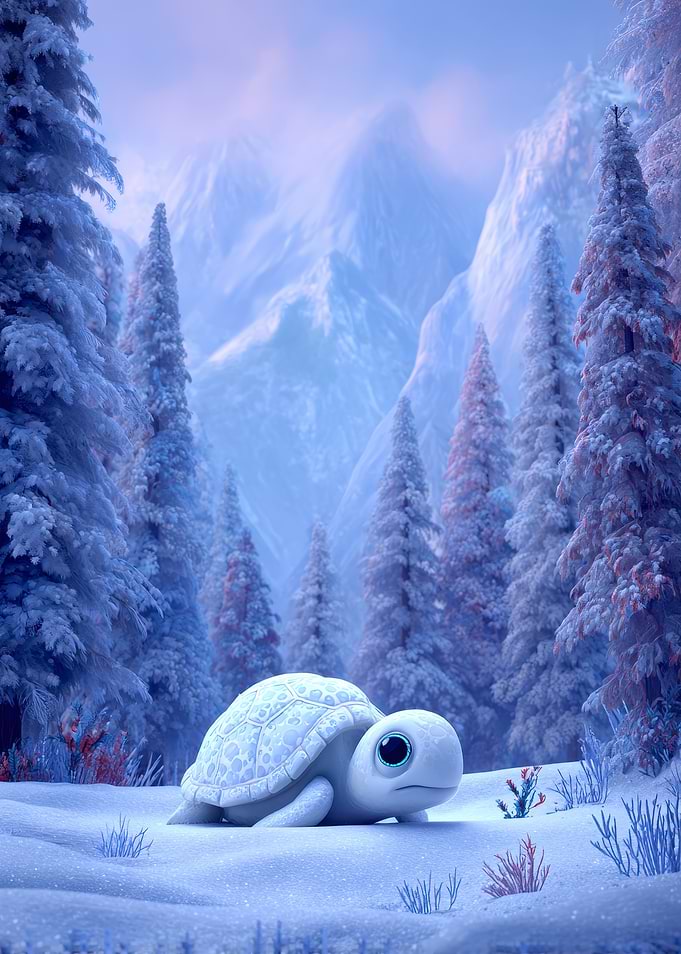 Cute Turtle in Winter Wonderland