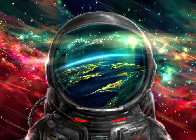 Astronaut in Space with Earth Reflection