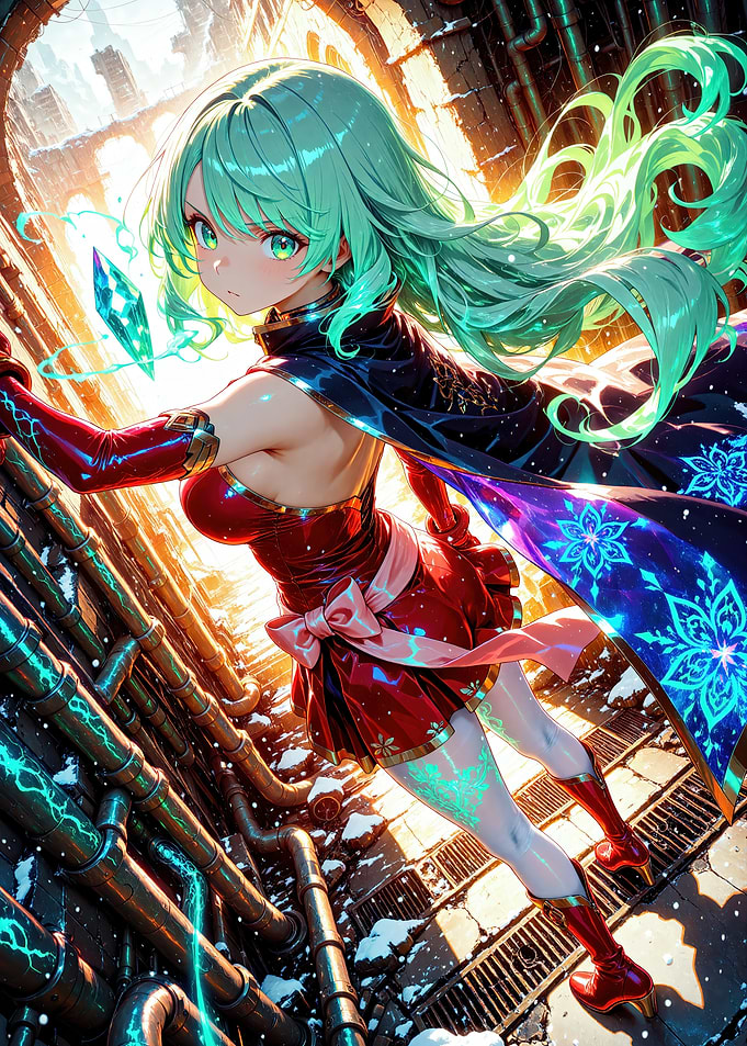 Anime Girl in Winter Cityscape