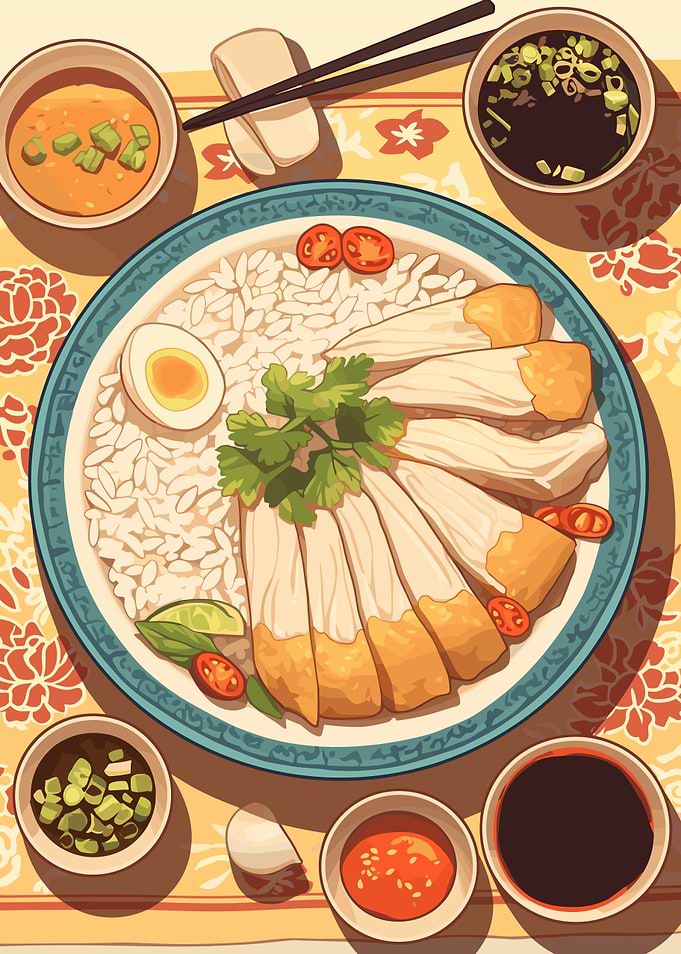 Hainanese Chicken Rice Illustration