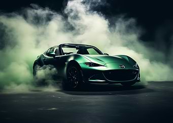 Green Mazda Miata in Smoky