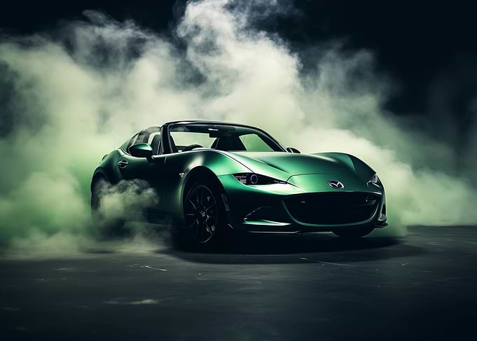 Green Mazda Miata in Smoky