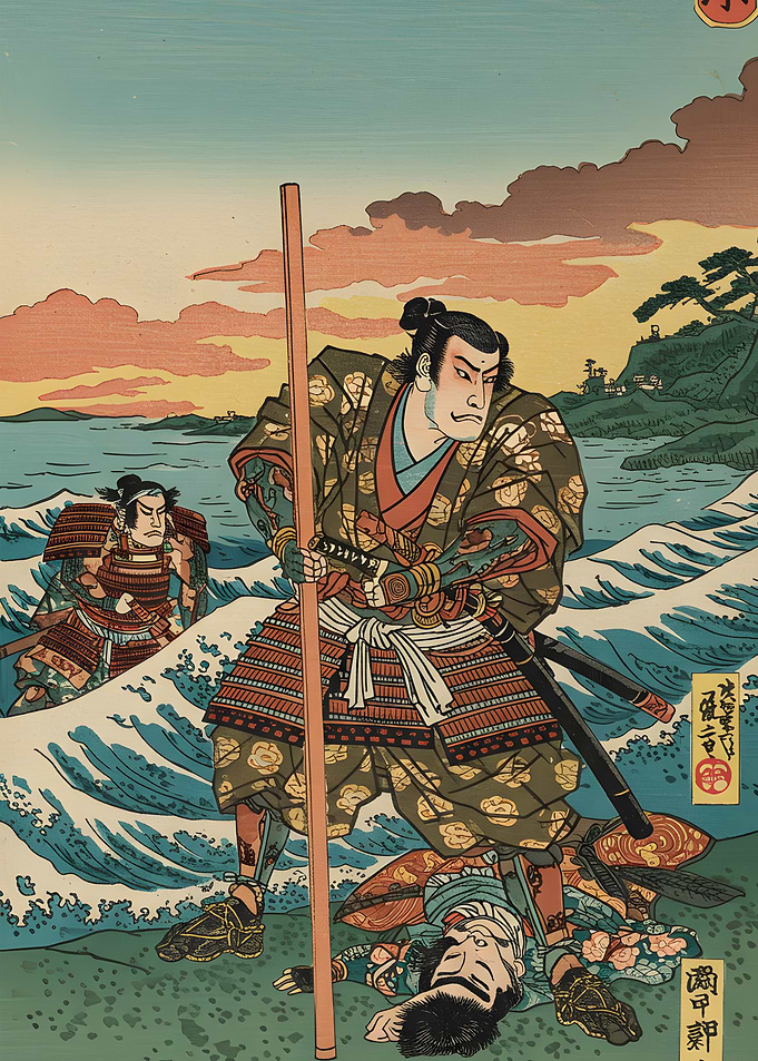 Japanese Woodblock Print: Samurai Warrior