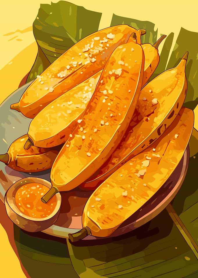 Fried bananas with sauce illustration