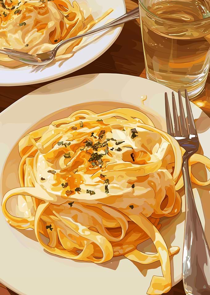 Pasta with Cream Sauce Illustration