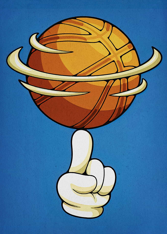 Cartoon Basketball on Finger with Rings