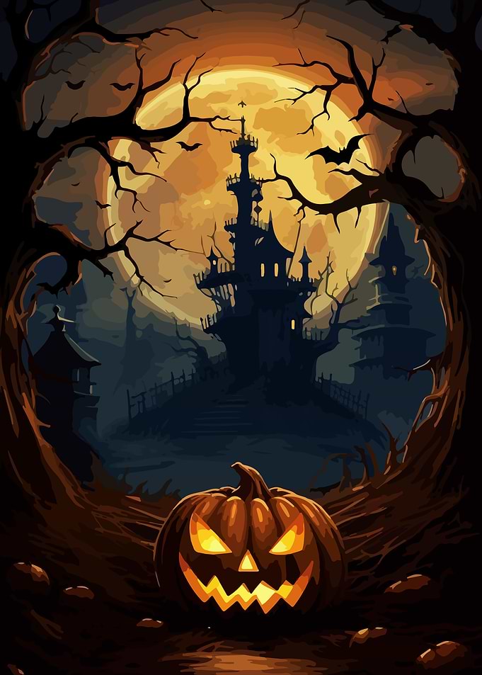 Halloween Night Spooky Castle Pumpkin