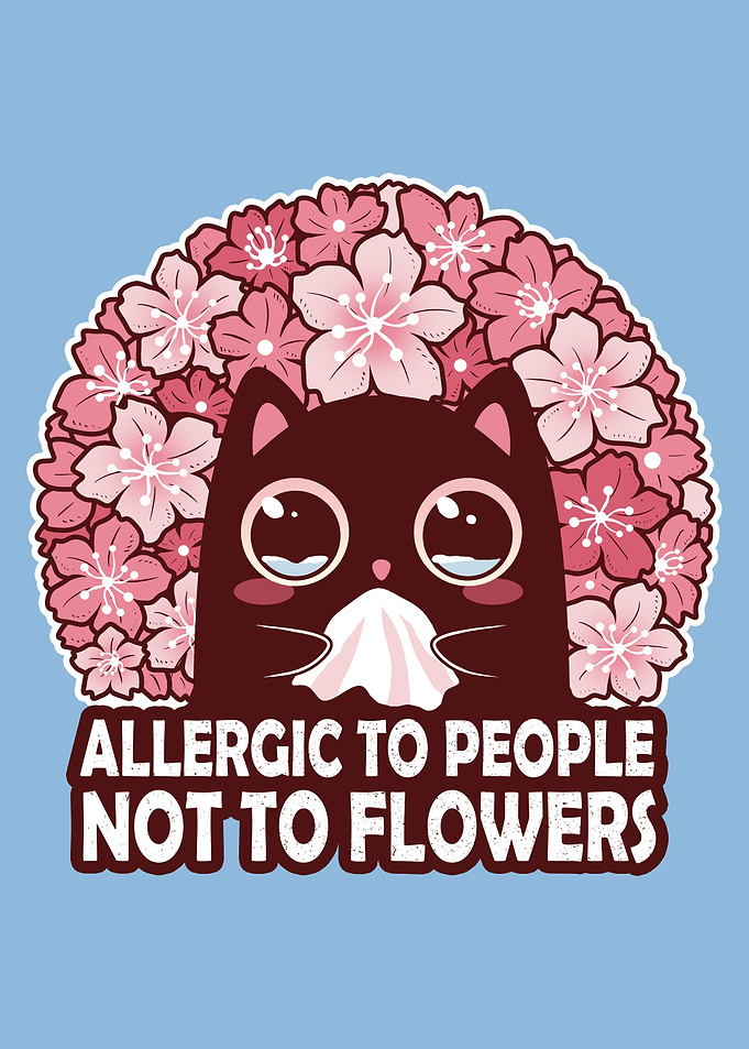 Allergic Cat with Cherry Blossoms