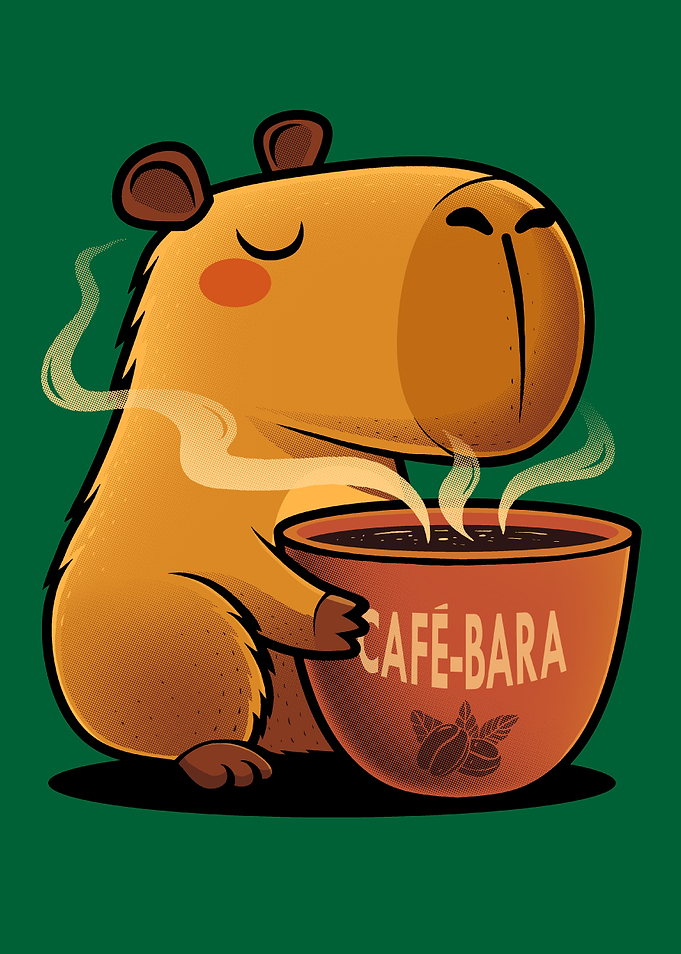 Capybara with Coffee Cup Illustration - Green