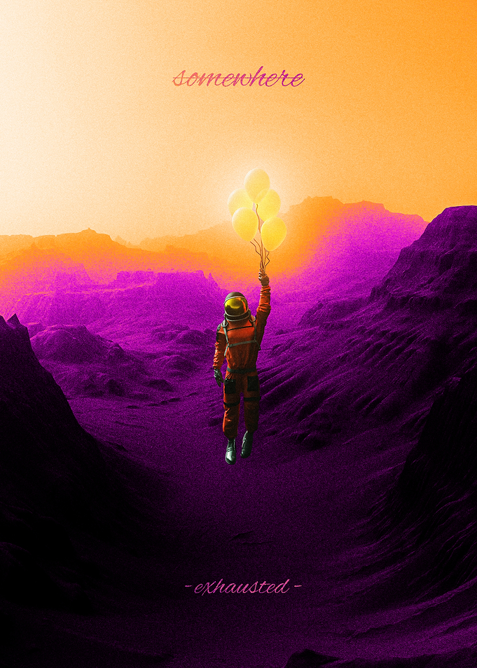 Astronaut with Balloons on Alien Planet