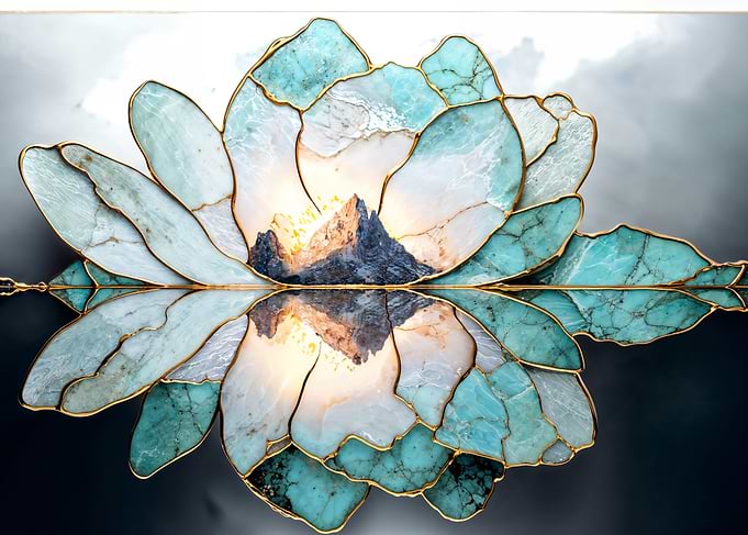 Gemstone Lotus Flower with Mountain Reflection
