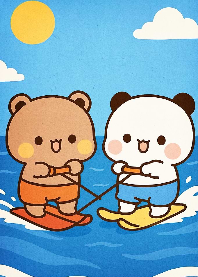 Cartoon Bears Water Skiing
