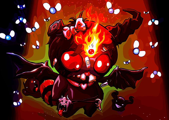 Cartoon Demon with Flies and Fire