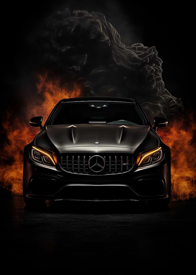 Black Mercedes AMG in Fire