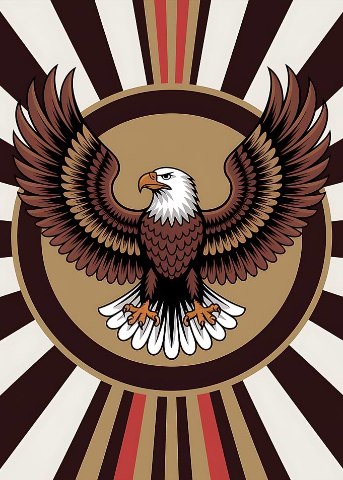 Eagle emblem with sunburst background retro pop art