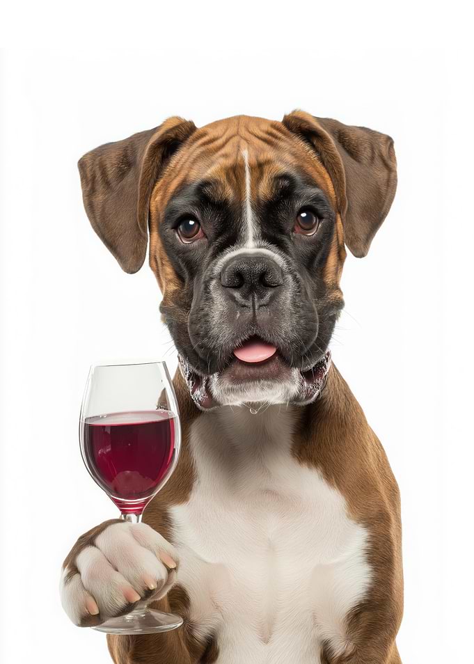 Boxer Dog with Wine Glass
