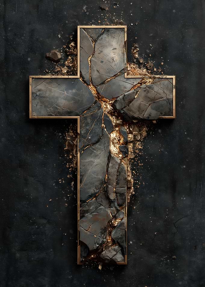 Cracked Stone Christian Cross