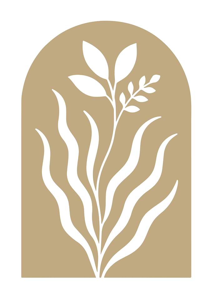Minimalist botanical illustration in arch shape