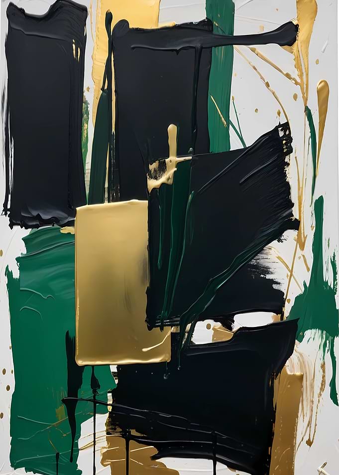 Abstract Painting with Black, Gold, and Green