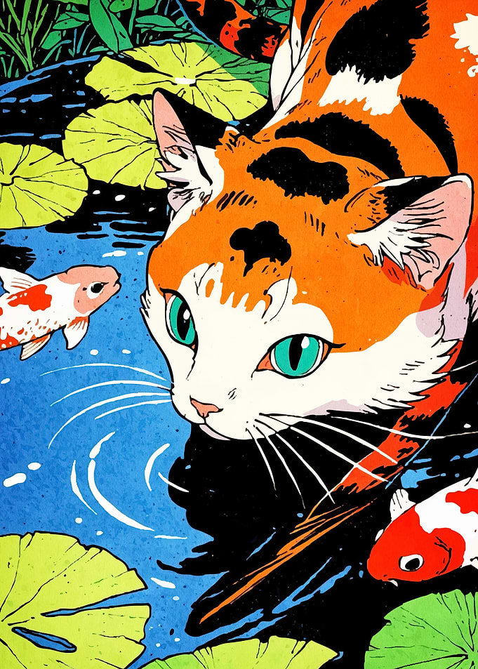 Cat and Koi Fish Pond