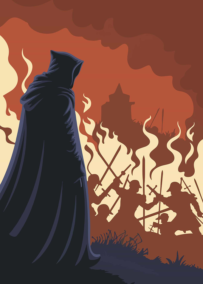 Hooded Figure Watching a Battle