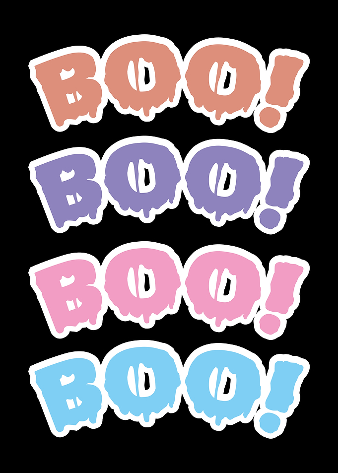 Colorful 'Boo!' Text Pattern on Black