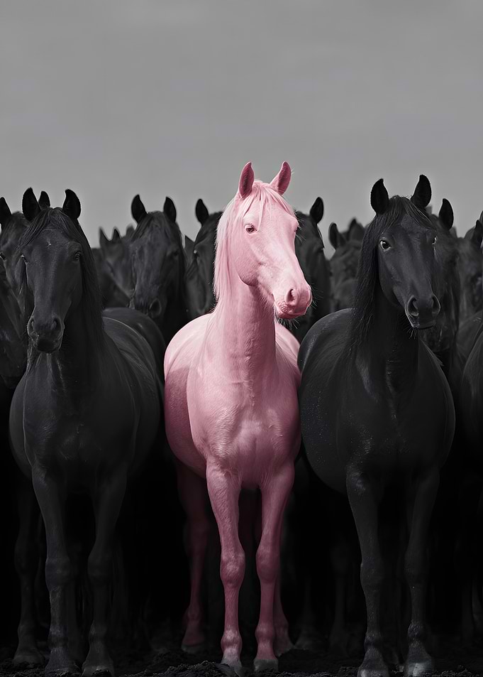 Pink Horse Among Black Horses