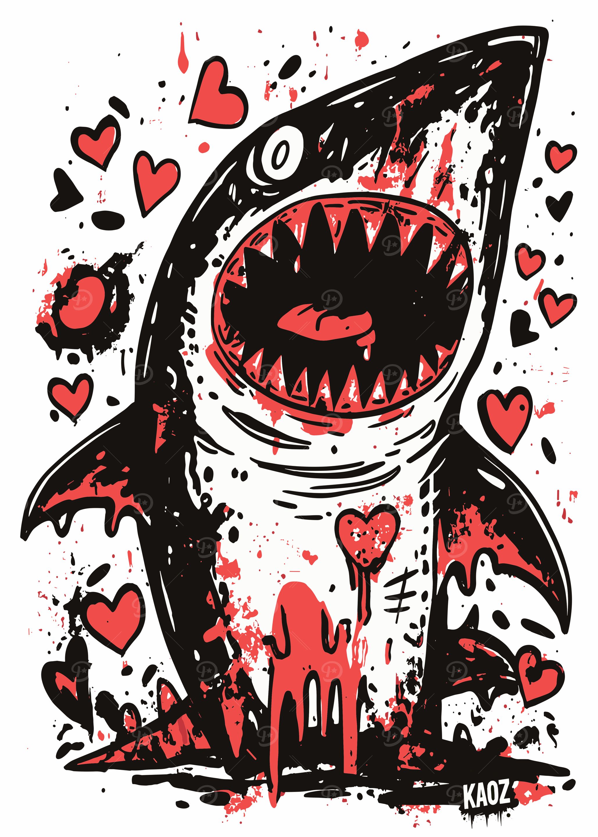 Shark with Hearts Graphic Art