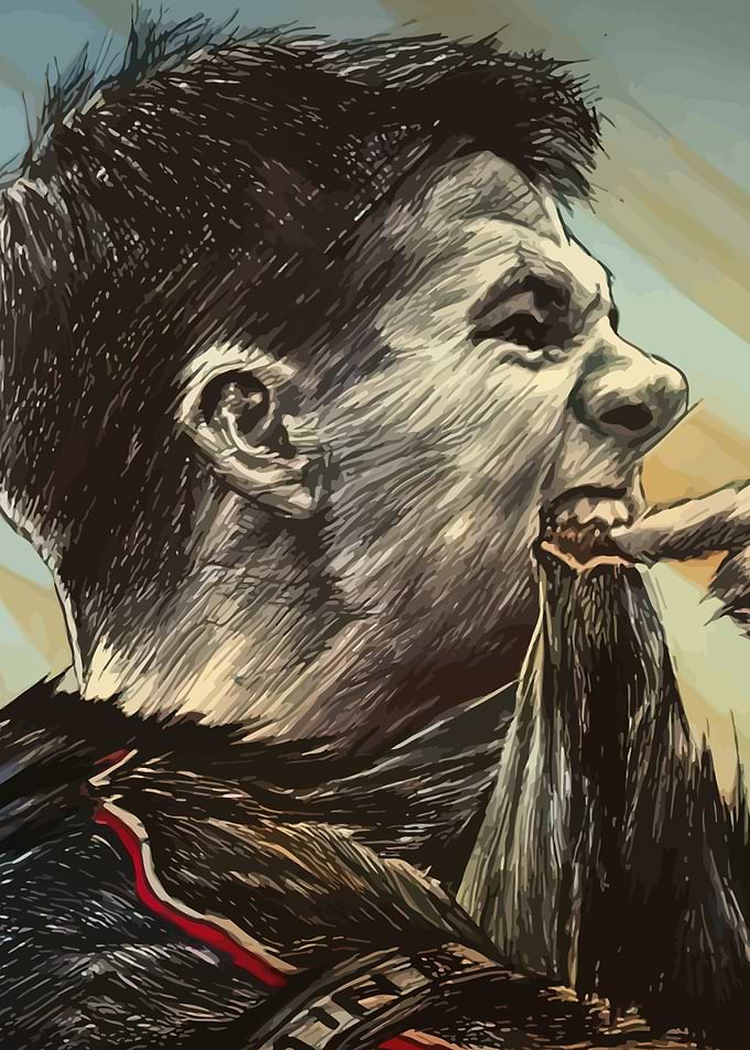Man biting a mountain illustration