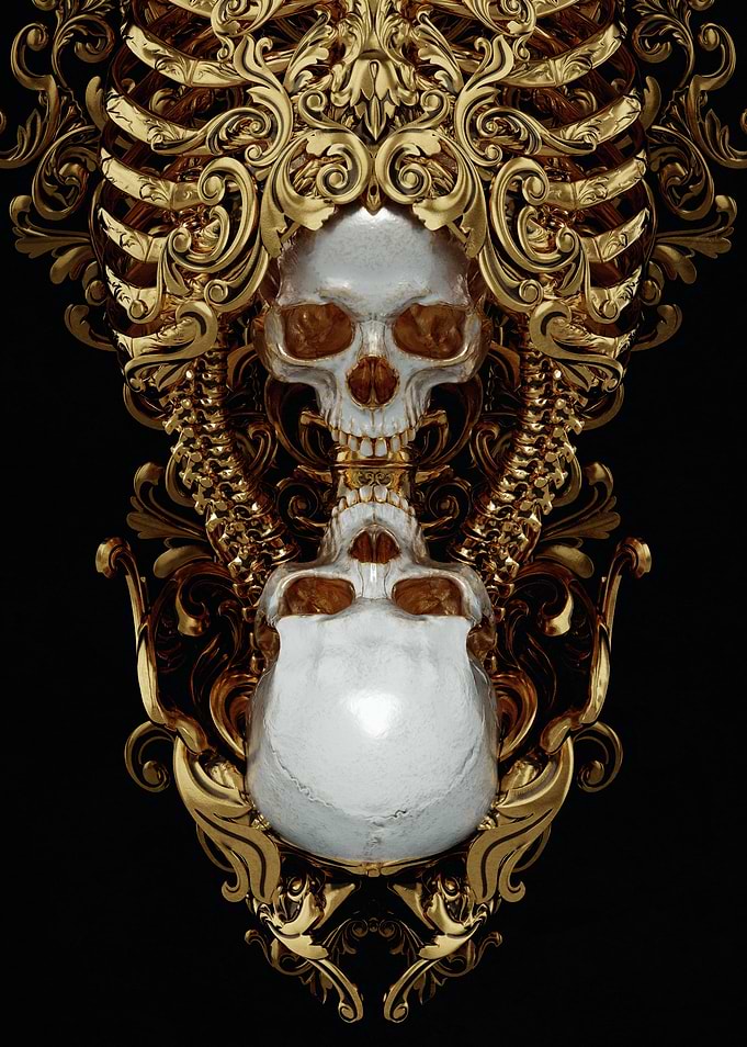 Golden Skulls and Ornate Frame