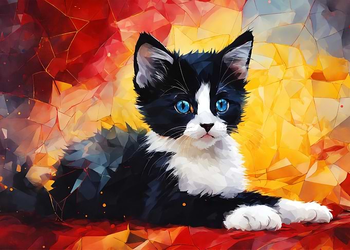 Abstract Cat Portrait with Geometric Background