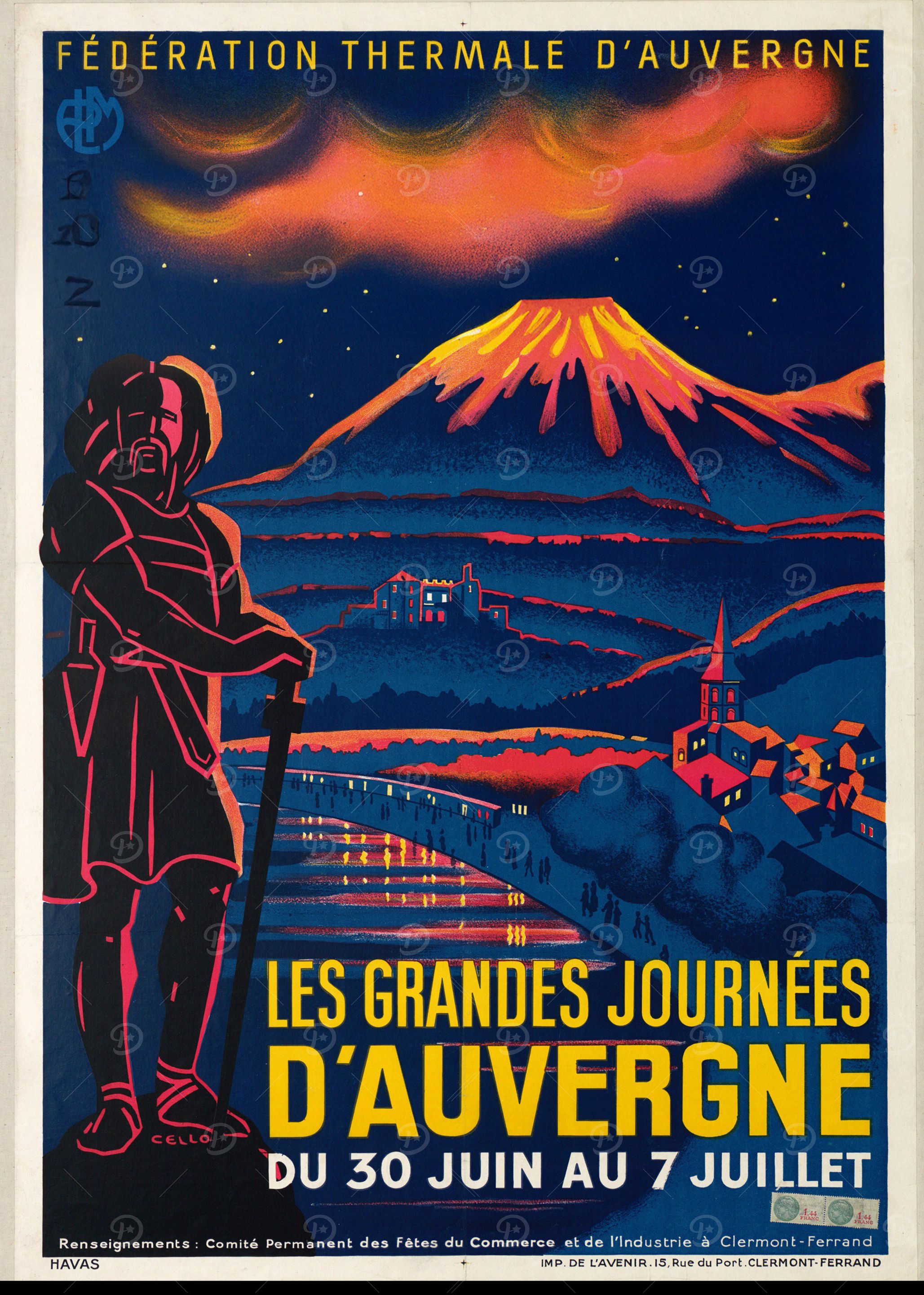 Vintage French Auvergne Travel Poster
