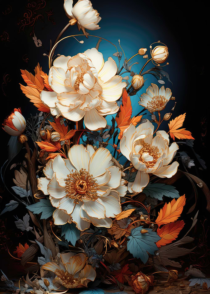 Floral Arrangement with White and Gold Flowers