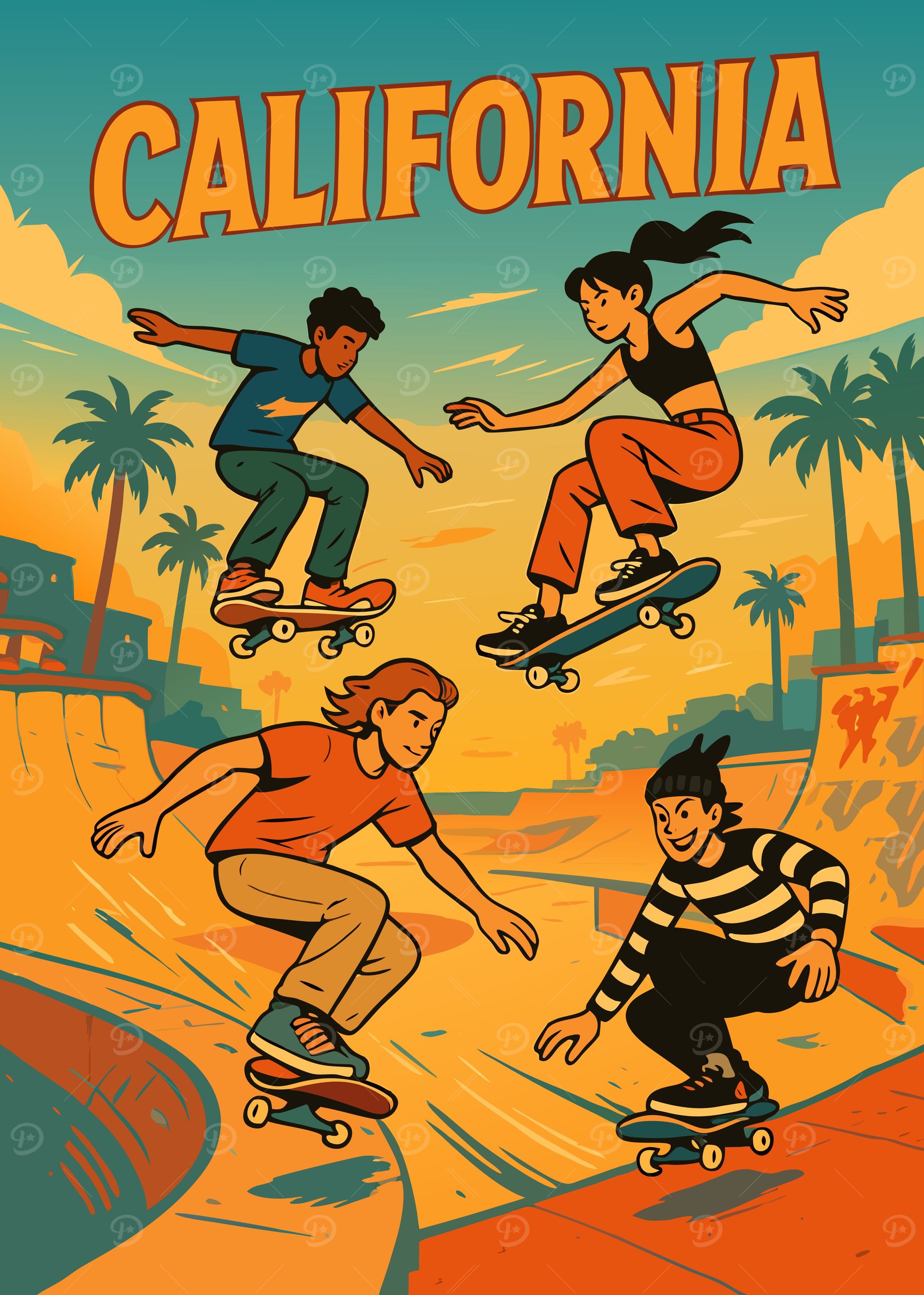 California Skateboarding Cartoon