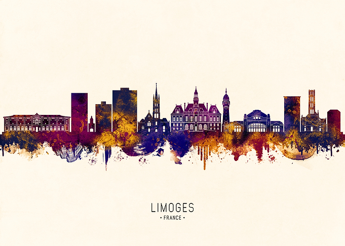 Limoges France Skyline Watercolor Art