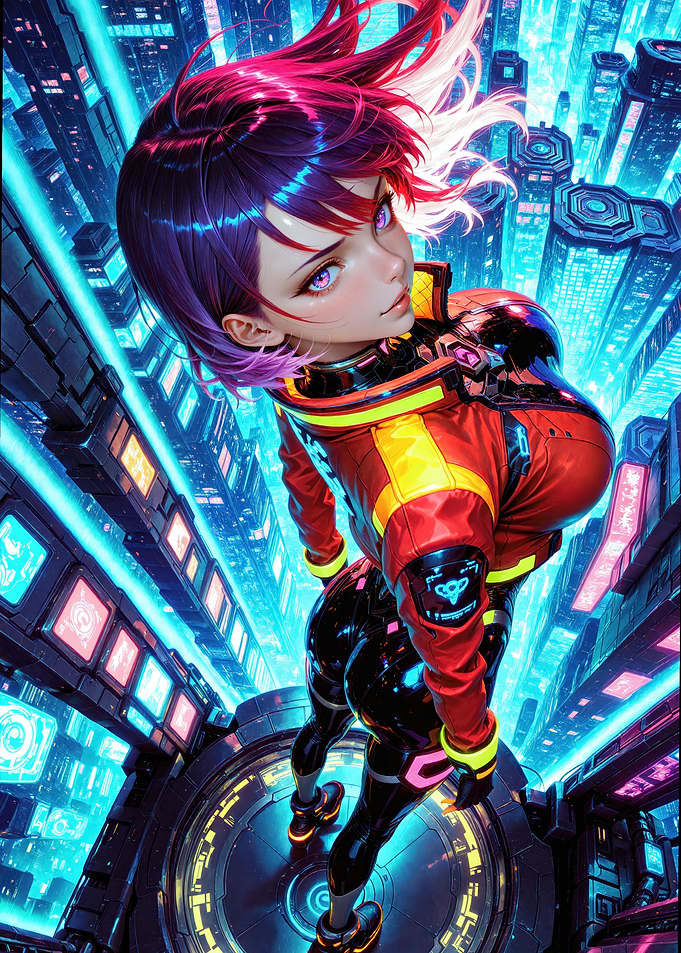 Cyberpunk Girl in Futuristic Cityscape