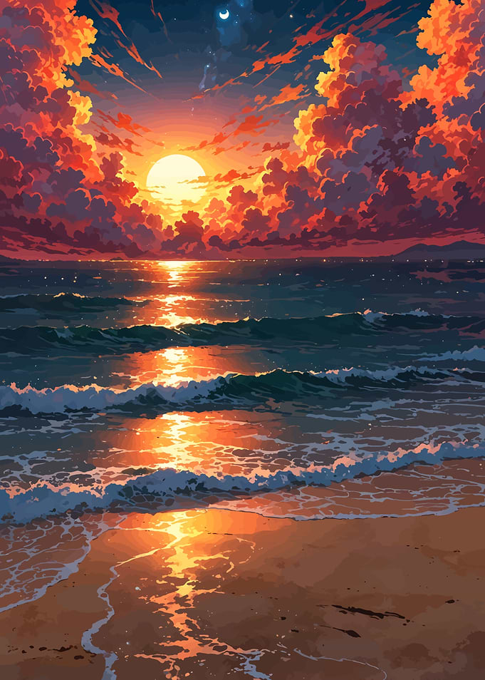 Sunset over the ocean with clouds