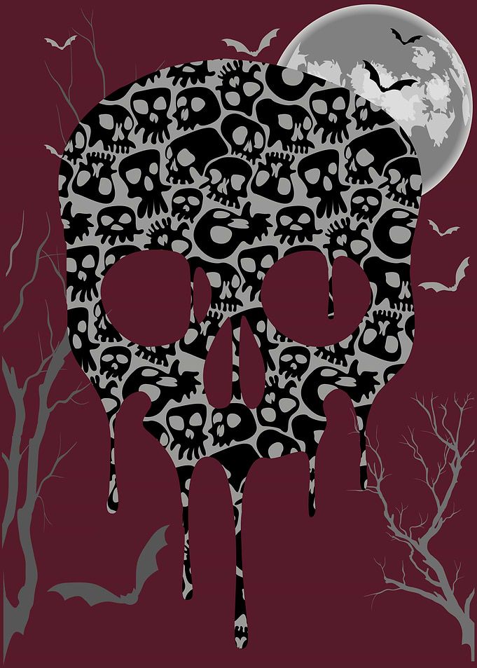 Skull Pattern with Moon and Bats