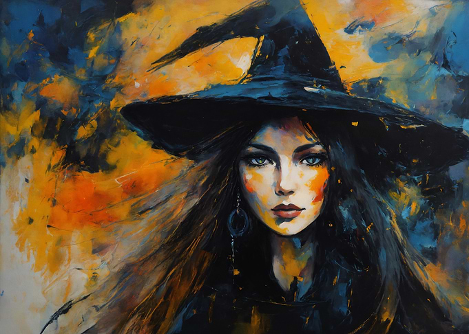 Abstract Witch Portrait with Hat