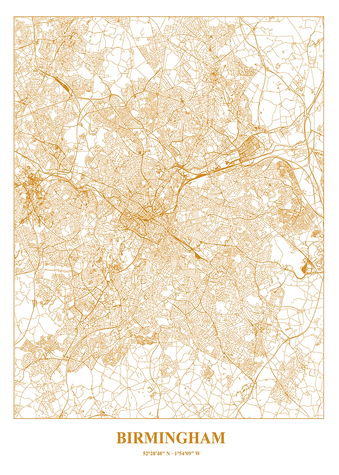 Birmingham City Map - Golden Lines