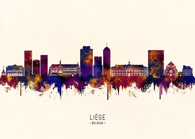 Liege, Belgium Skyline Watercolor Art