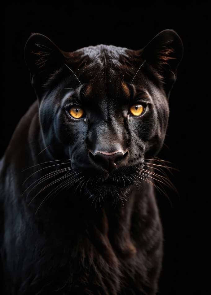 Black Panther Portrait with Golden Eyes — Dramatic Low-Light Wildlife Photo