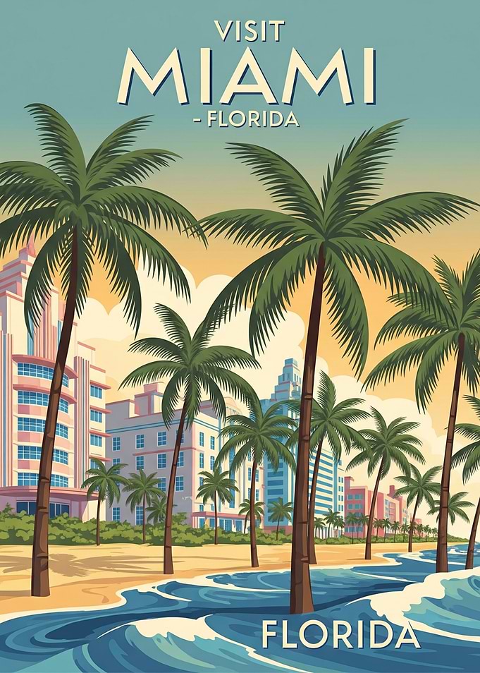 Visit Miami Florida Travel Poster